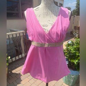 EUC Rare Vintage White Label! Lilly Pulitzer sleeveless Pink/green v neck top